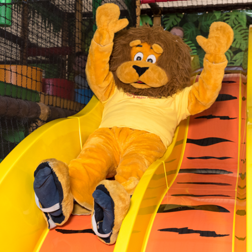 Leo the lion on a slide