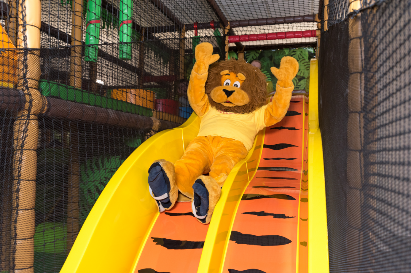 Leo the lion on a slide